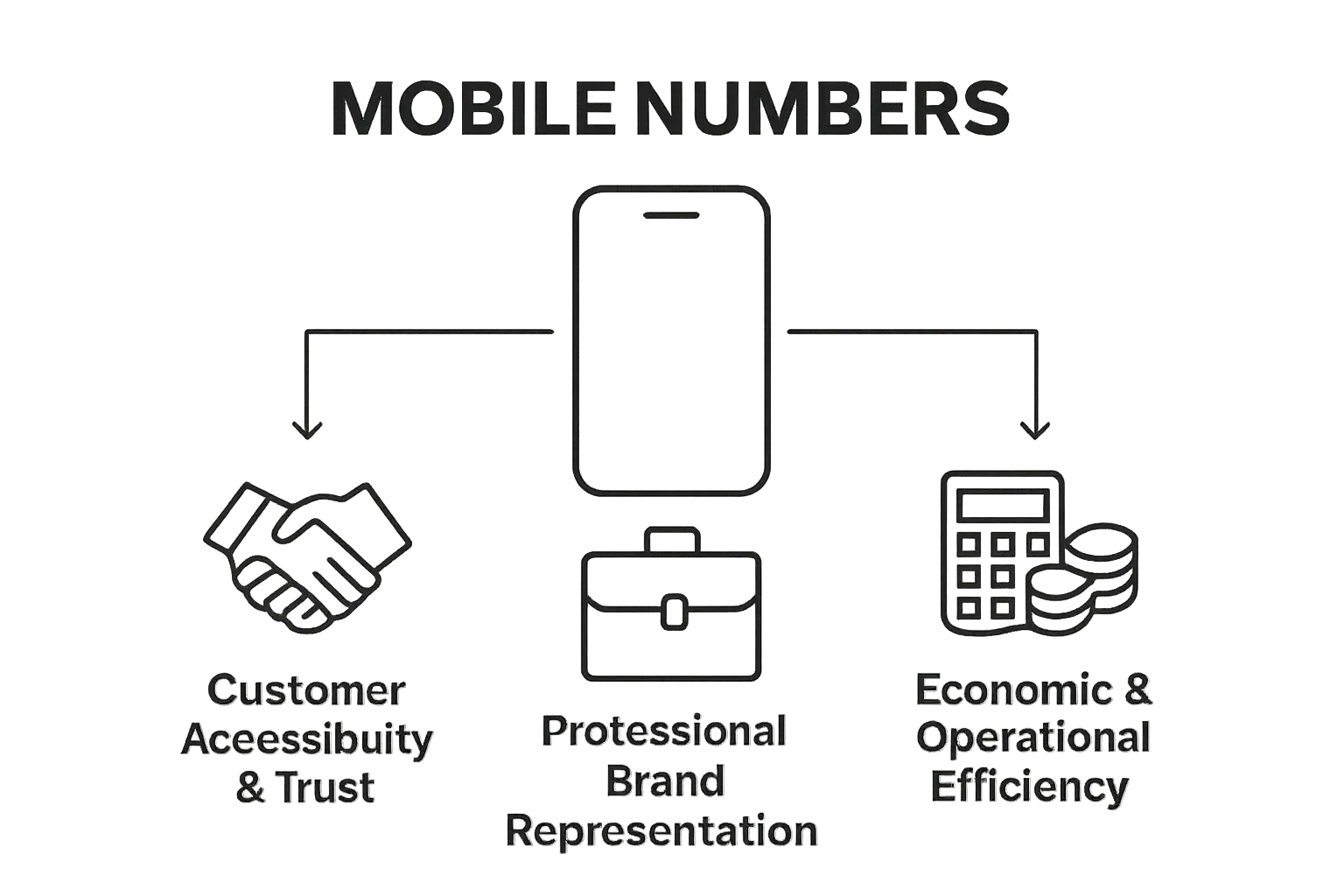 Infographic comparing trust, branding, and savings benefits of business mobile numbers