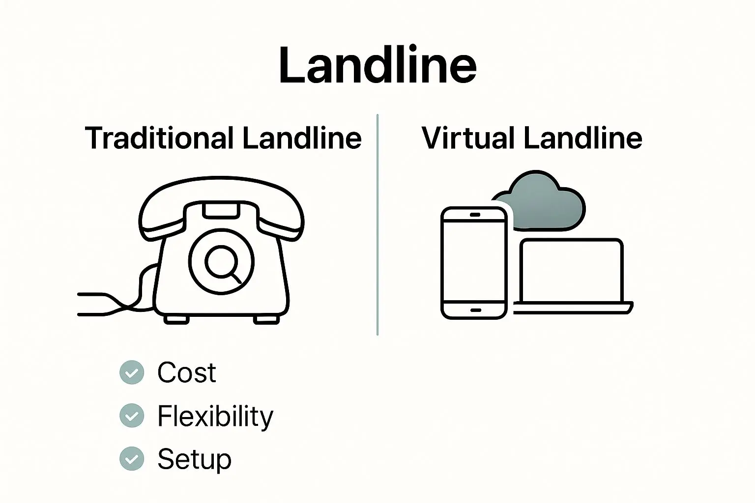 Side-by-side infographic comparing traditional and virtual landlines