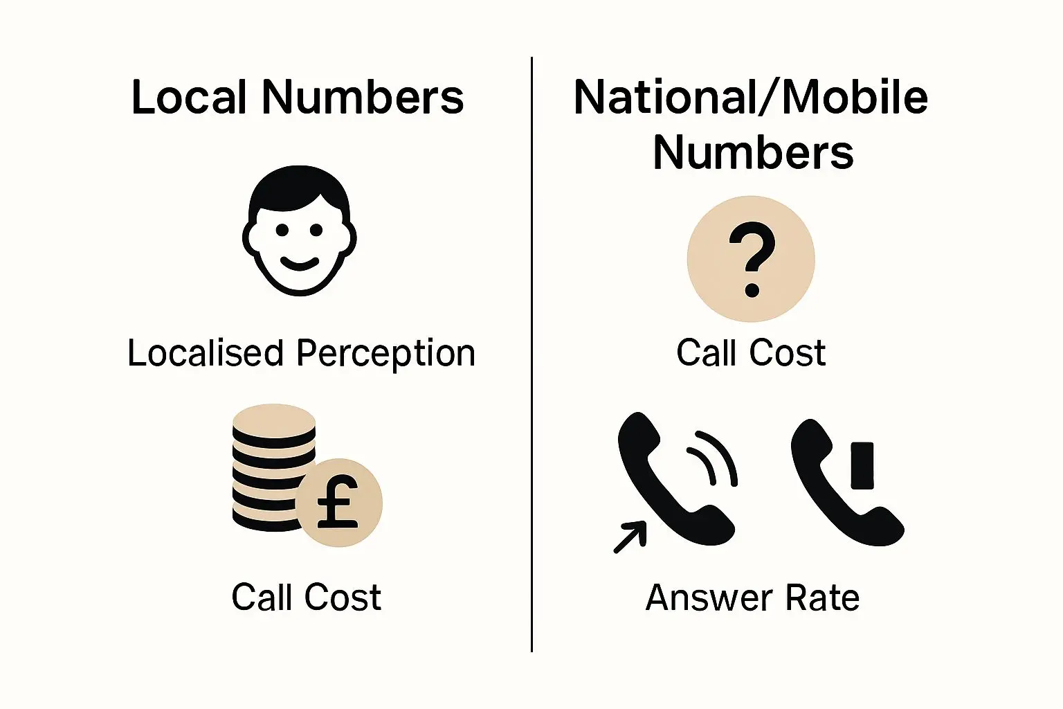Infographic comparing business benefits of local vs. national phone numbers