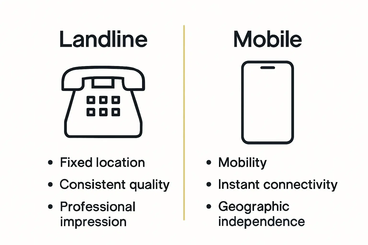 Landline vs mobile business phone number infographic with key differences