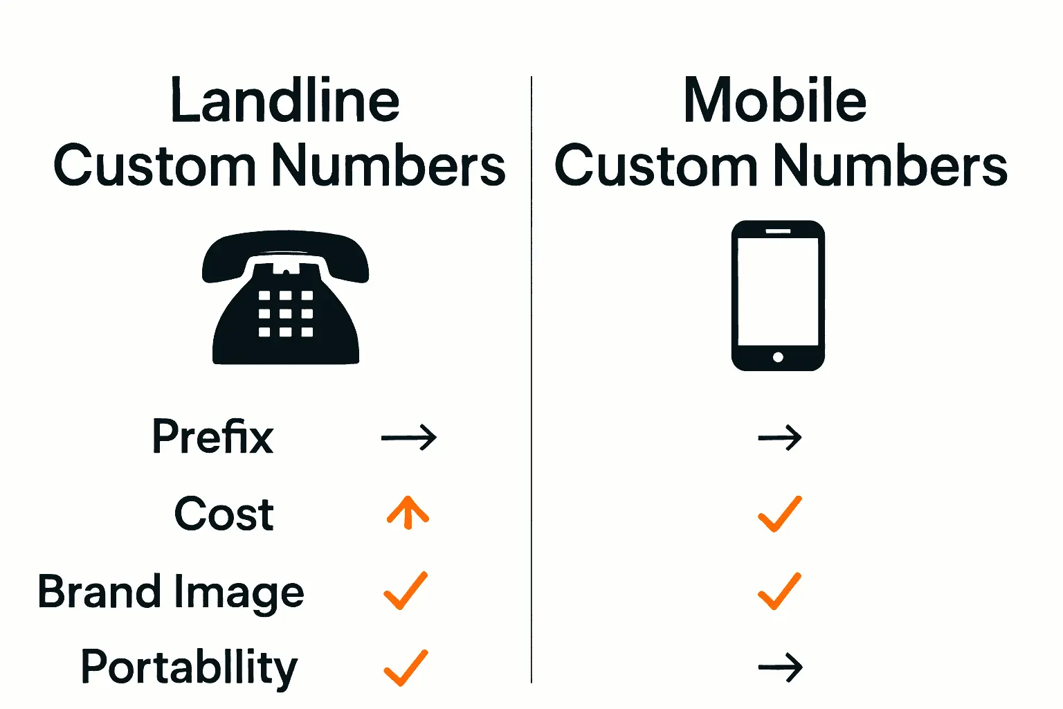 Landline vs mobile custom phone numbers comparison infographic