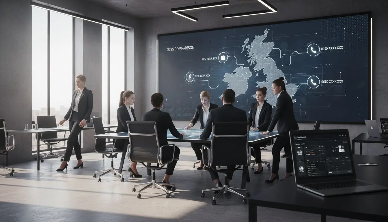 Modern office with virtual landline technology displays