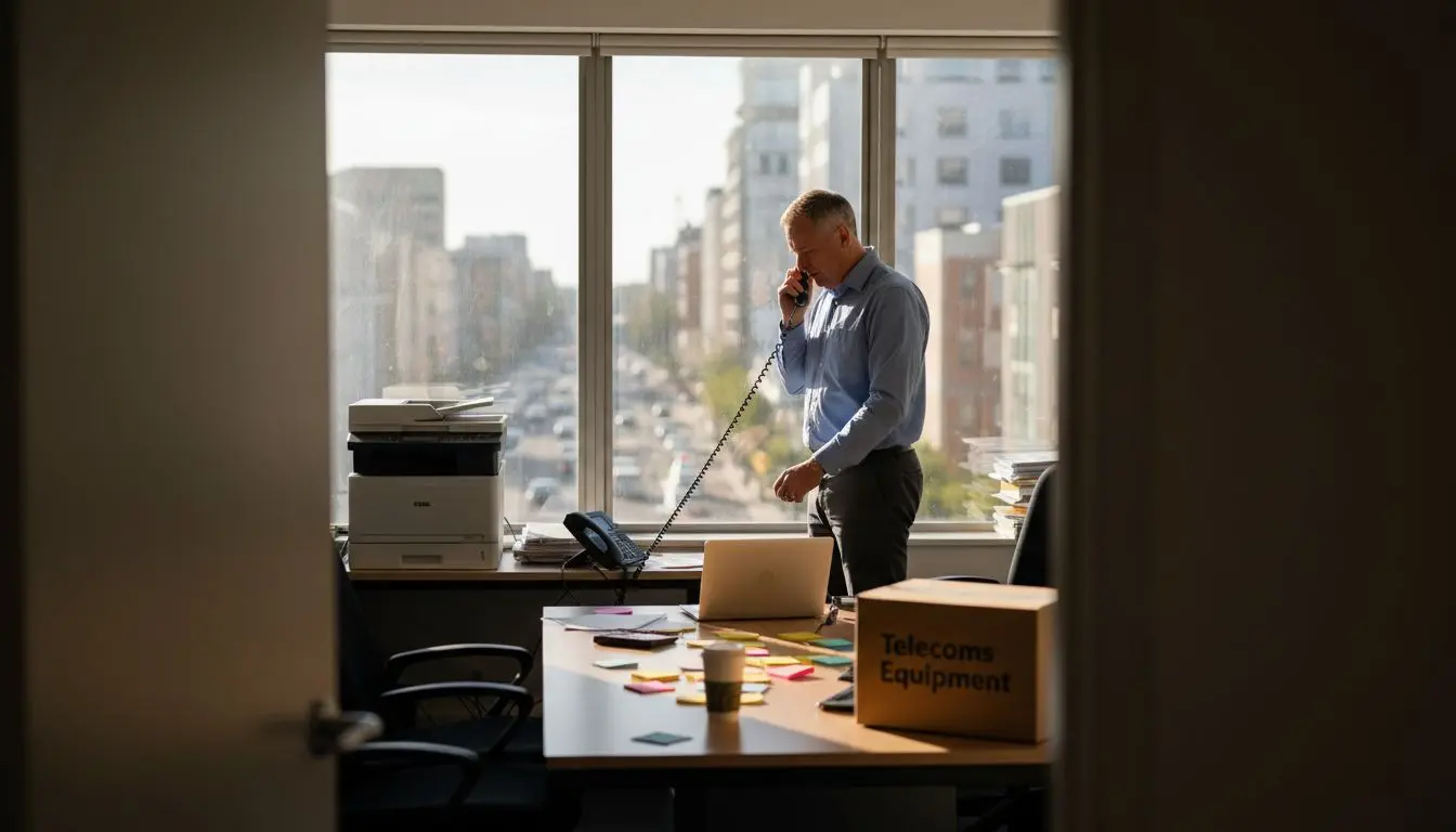 UK office manager with business phone