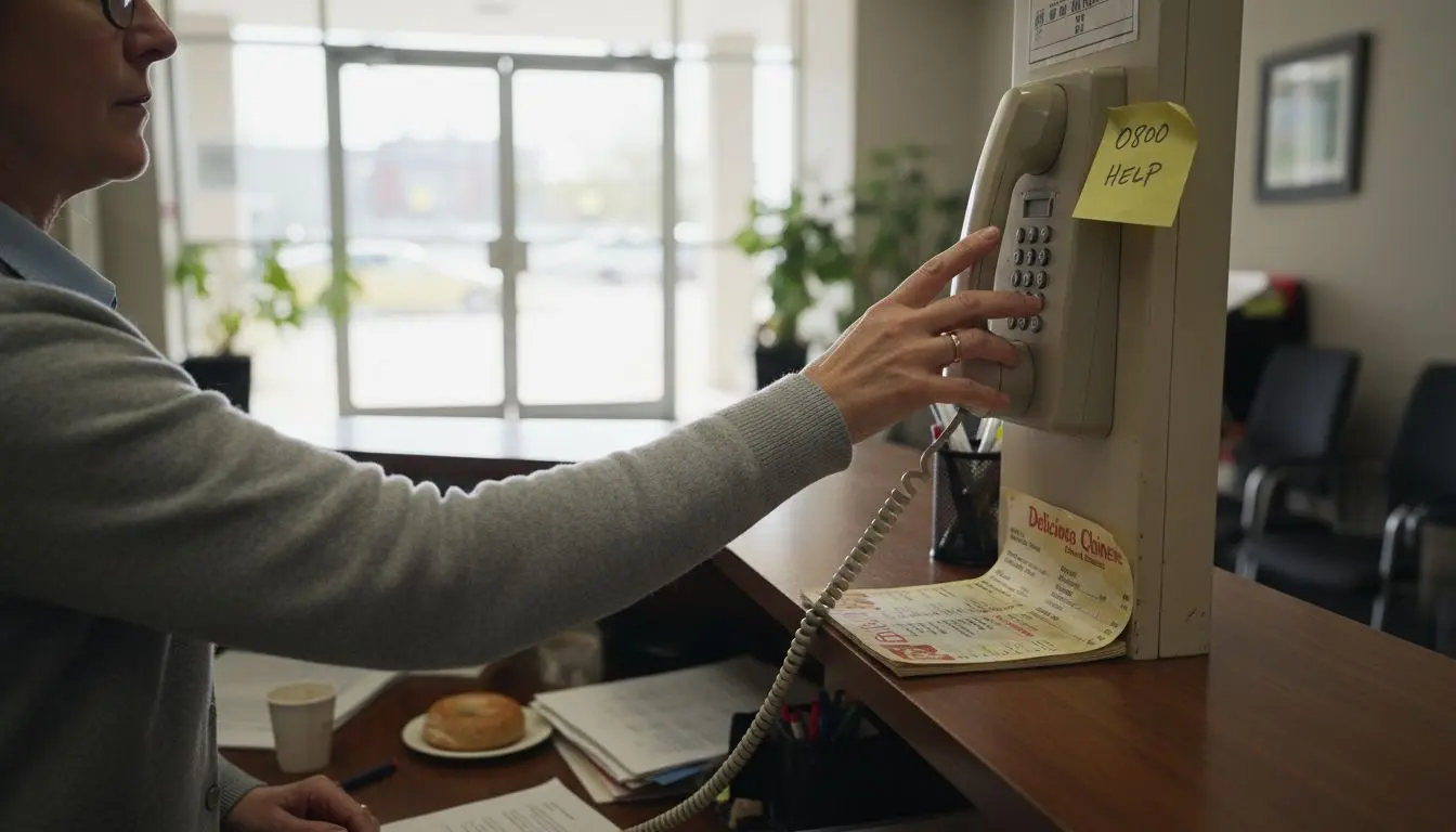 Receptionist using various business telephones