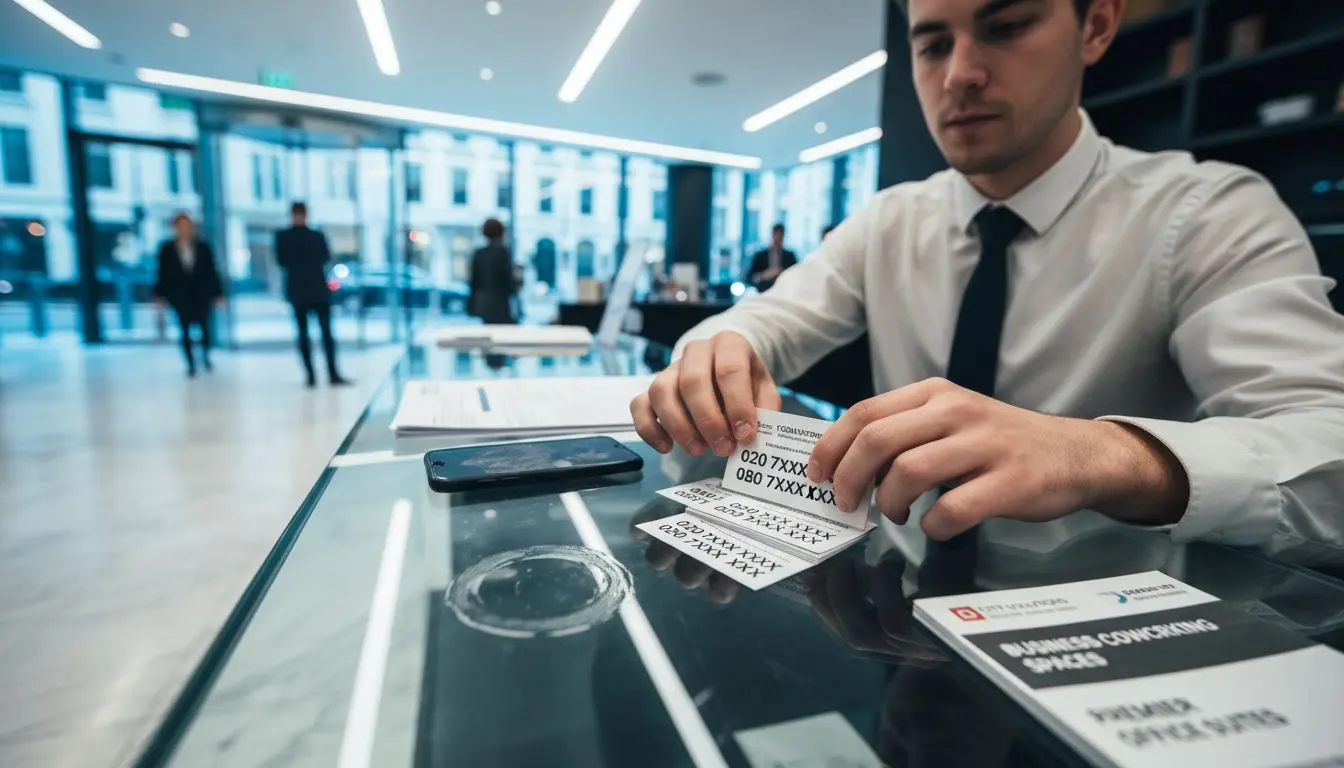 Receptionist handling business cards and phone numbers