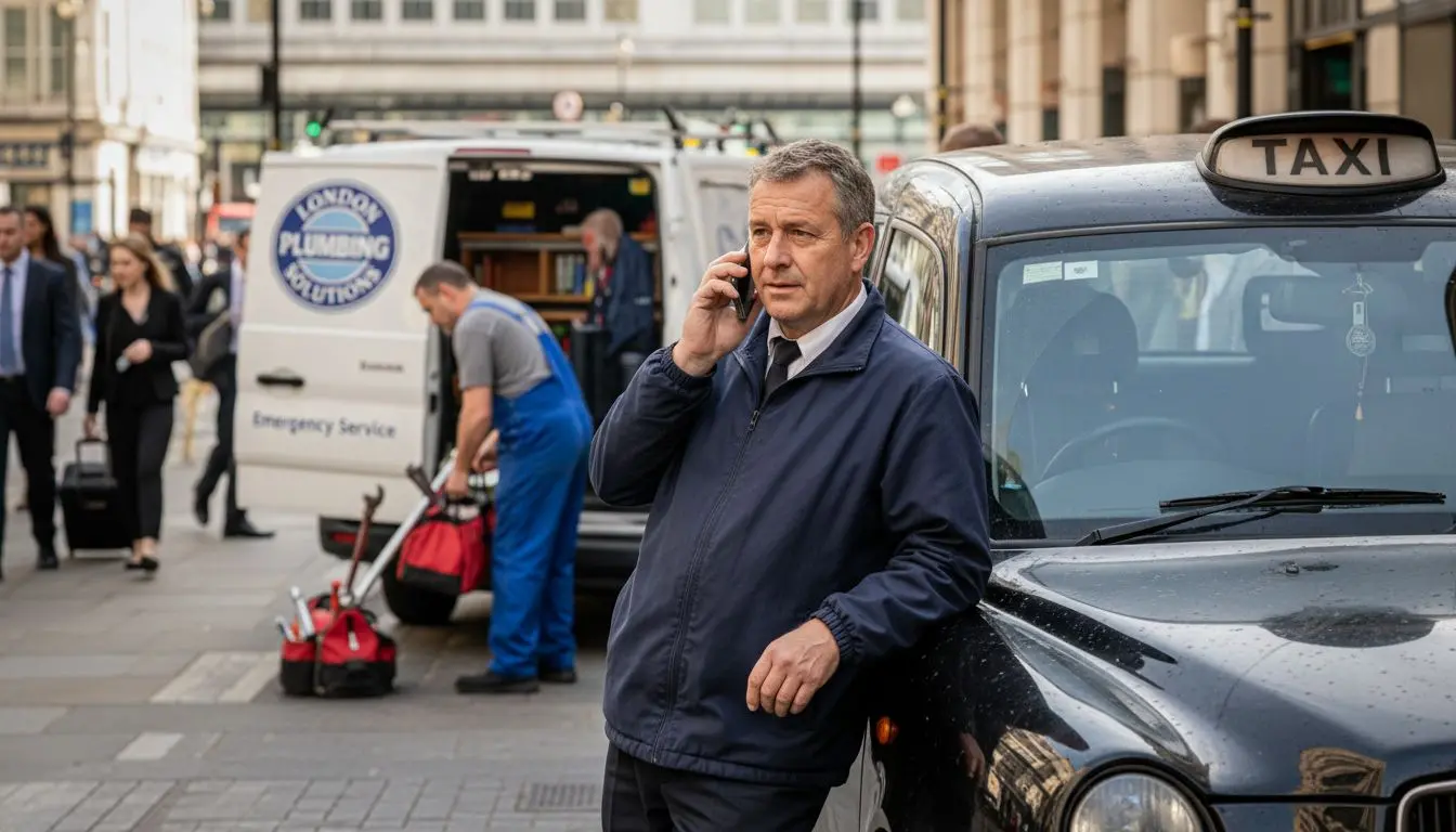 Taxi driver and plumber using mobile phones