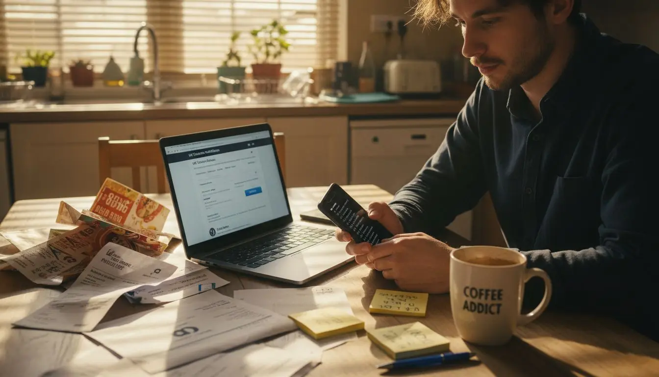 Person verifying UK mobile numbers at home