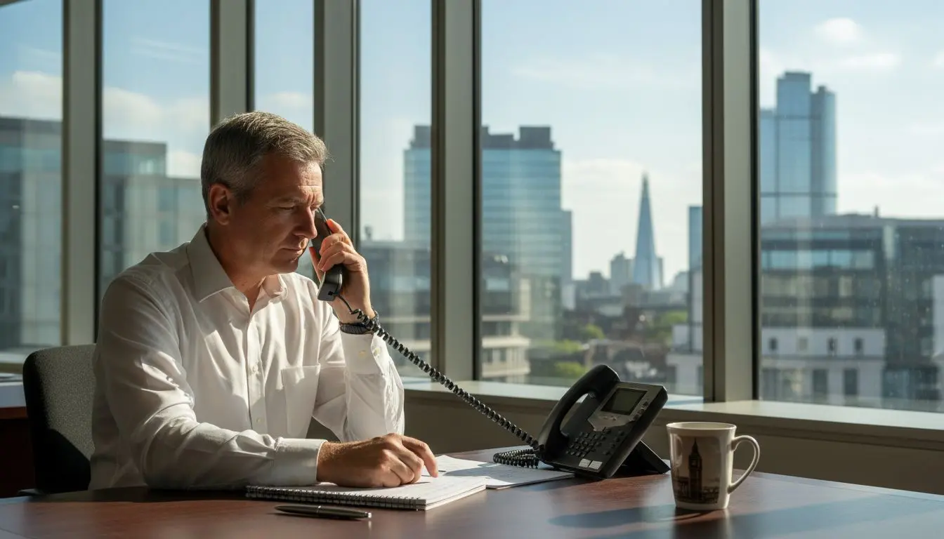 Office manager uses UK landline phone