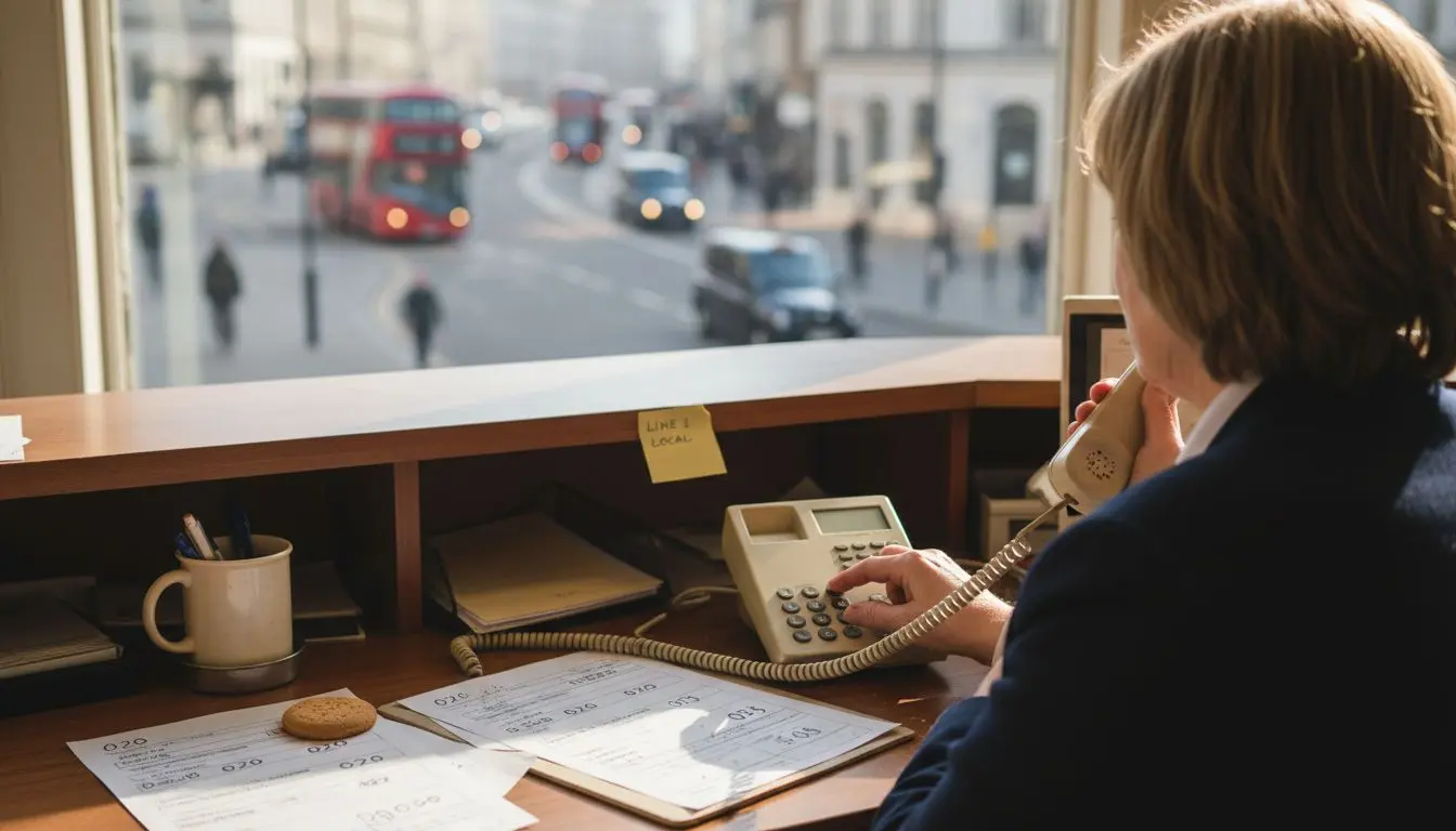 Receptionist dialing UK phone number desk