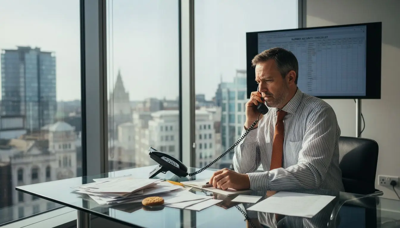 Businessman securing office phone number