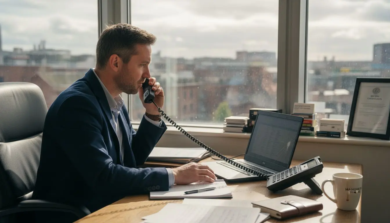 UK SME owner using business phone