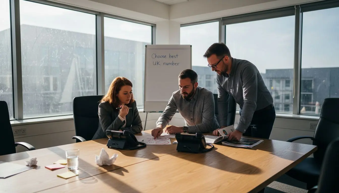 Team reviewing number options in office