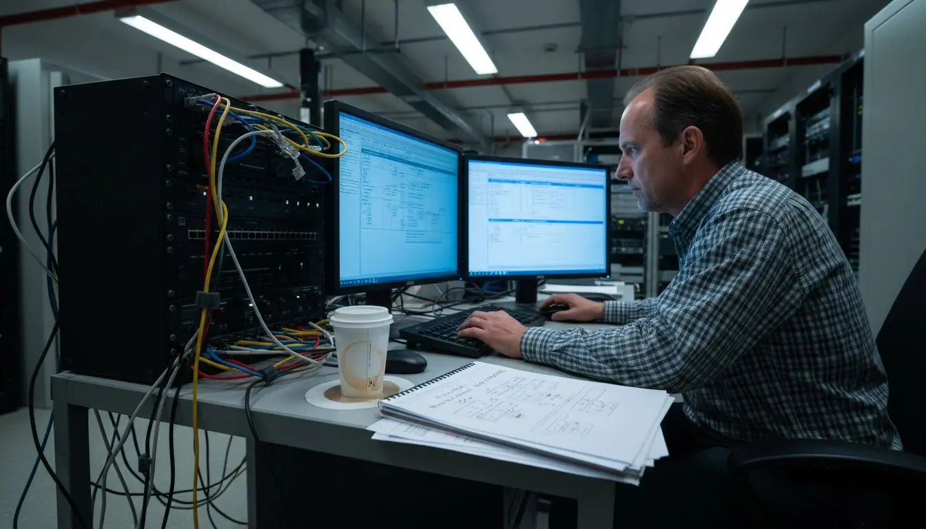 IT specialist configuring phone system settings