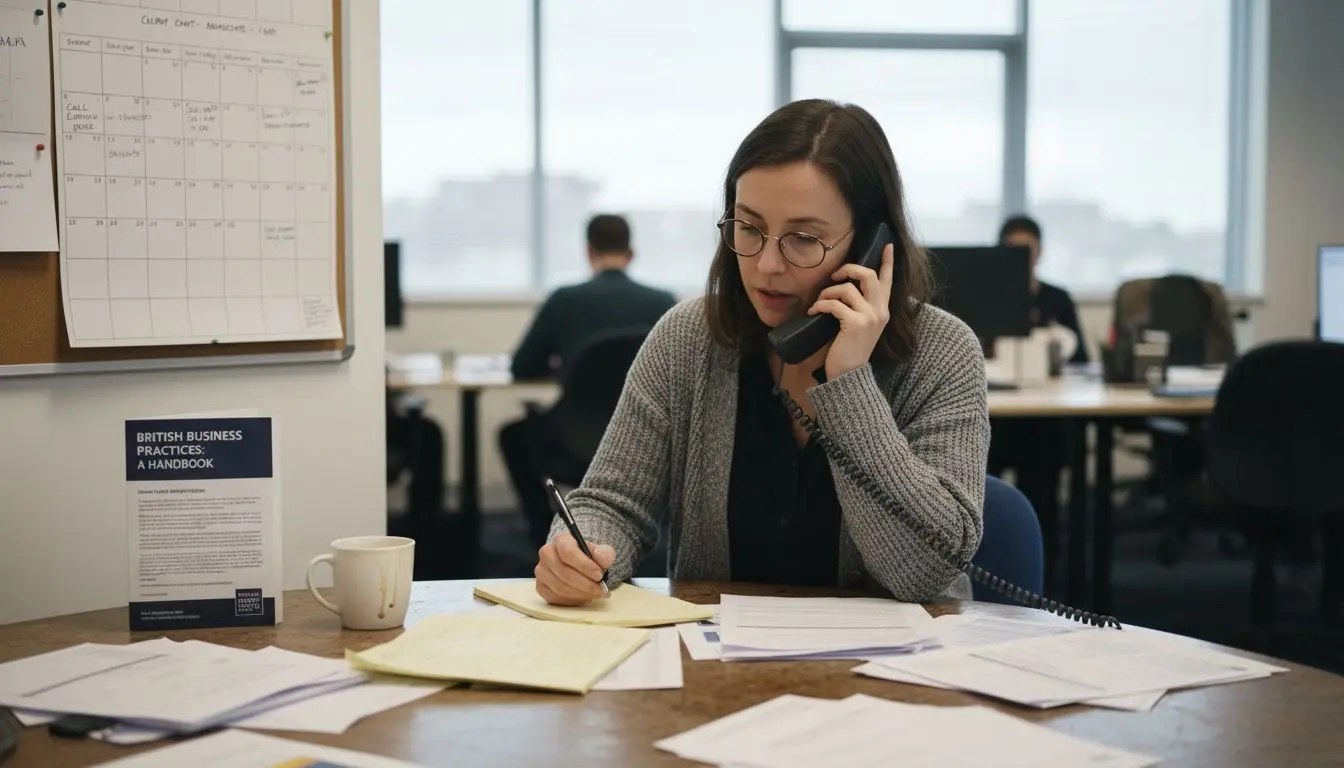 Office worker taking customer call at desk