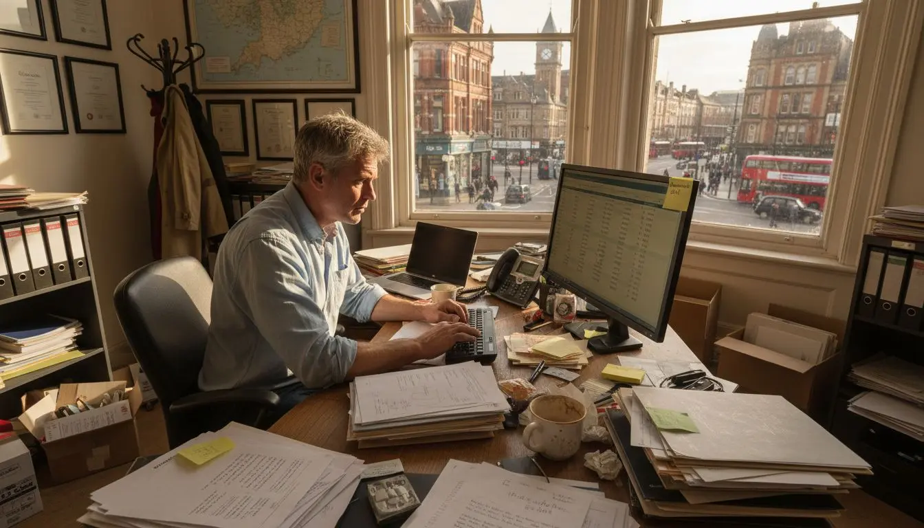 Business owner reviewing telecom call logs