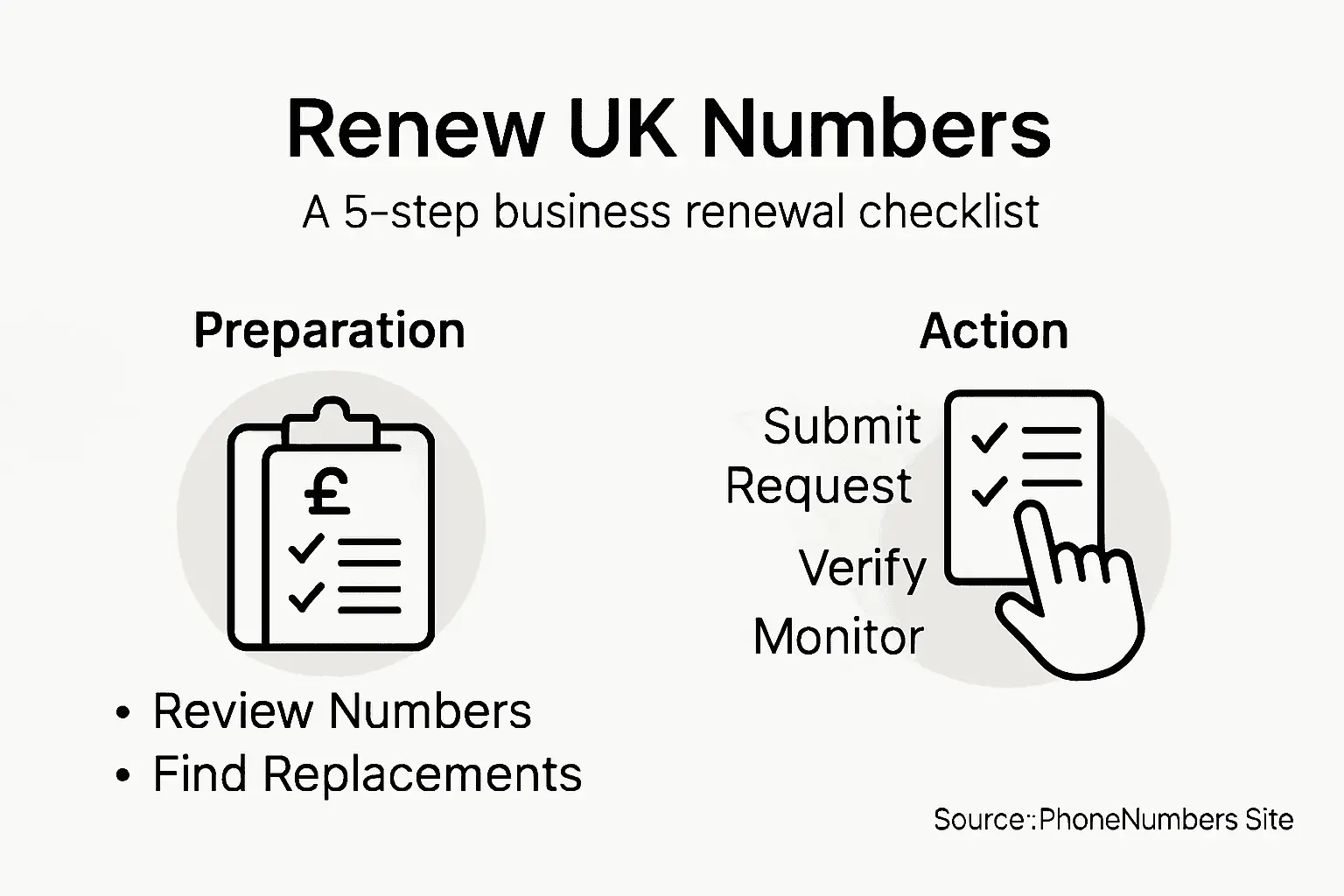 Infographic showing renewal steps for UK business numbers