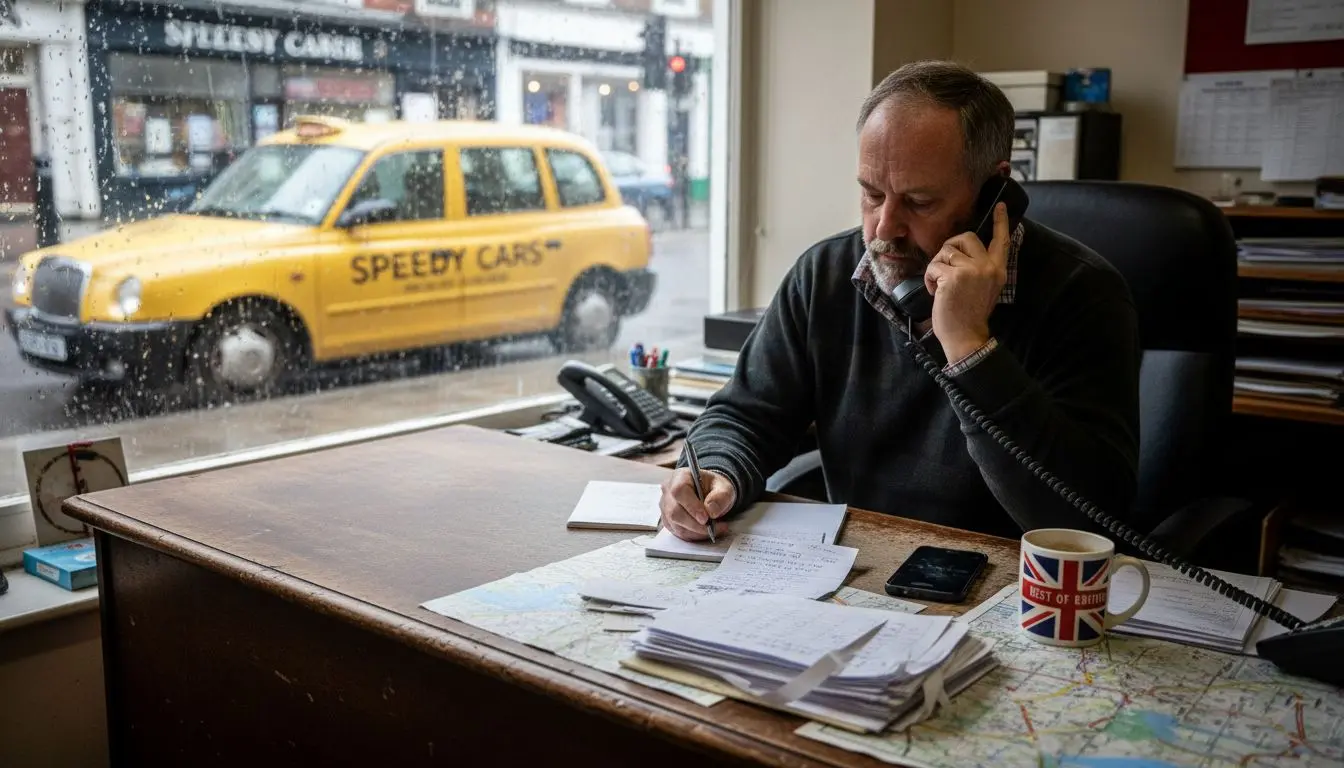 UK taxi office dispatcher using landline and mobile