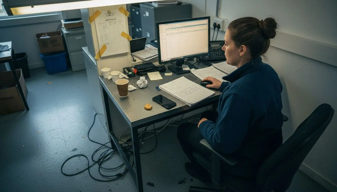Manager at desk managing mobile setup