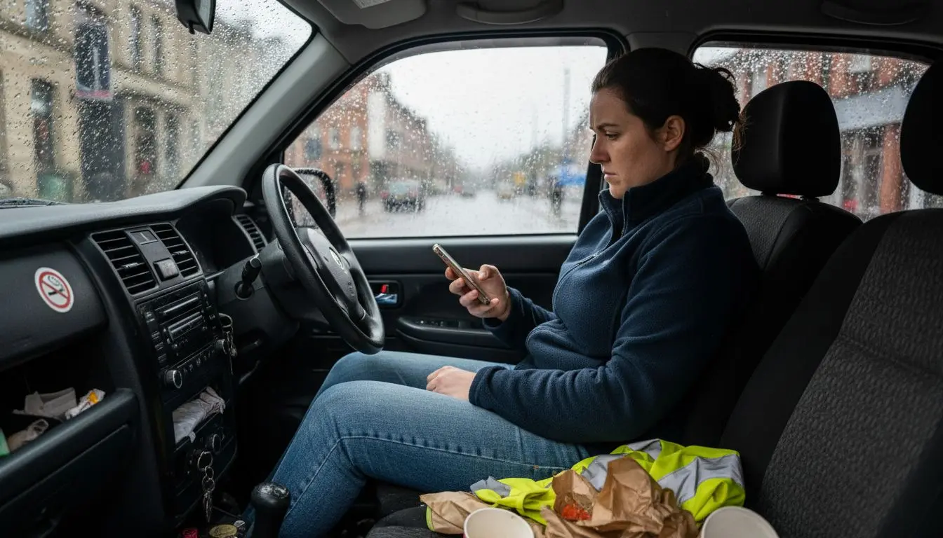 Taxi driver checks phone for masked calls