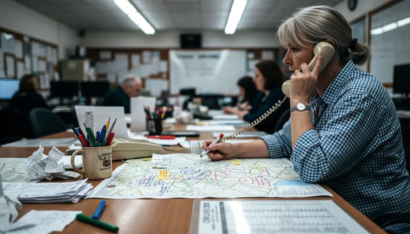 Taxi dispatcher handling calls on cloud number