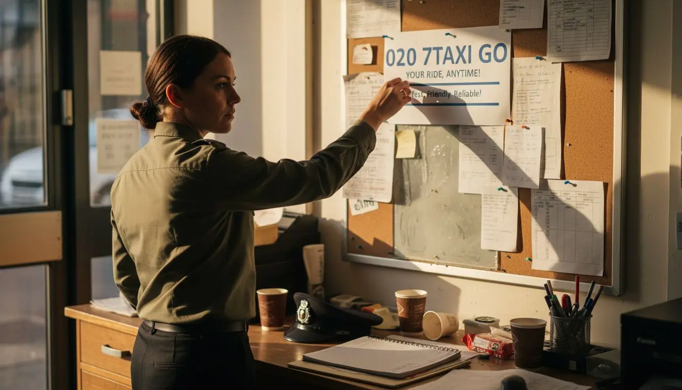 Operator posting memorable taxi phone number sign