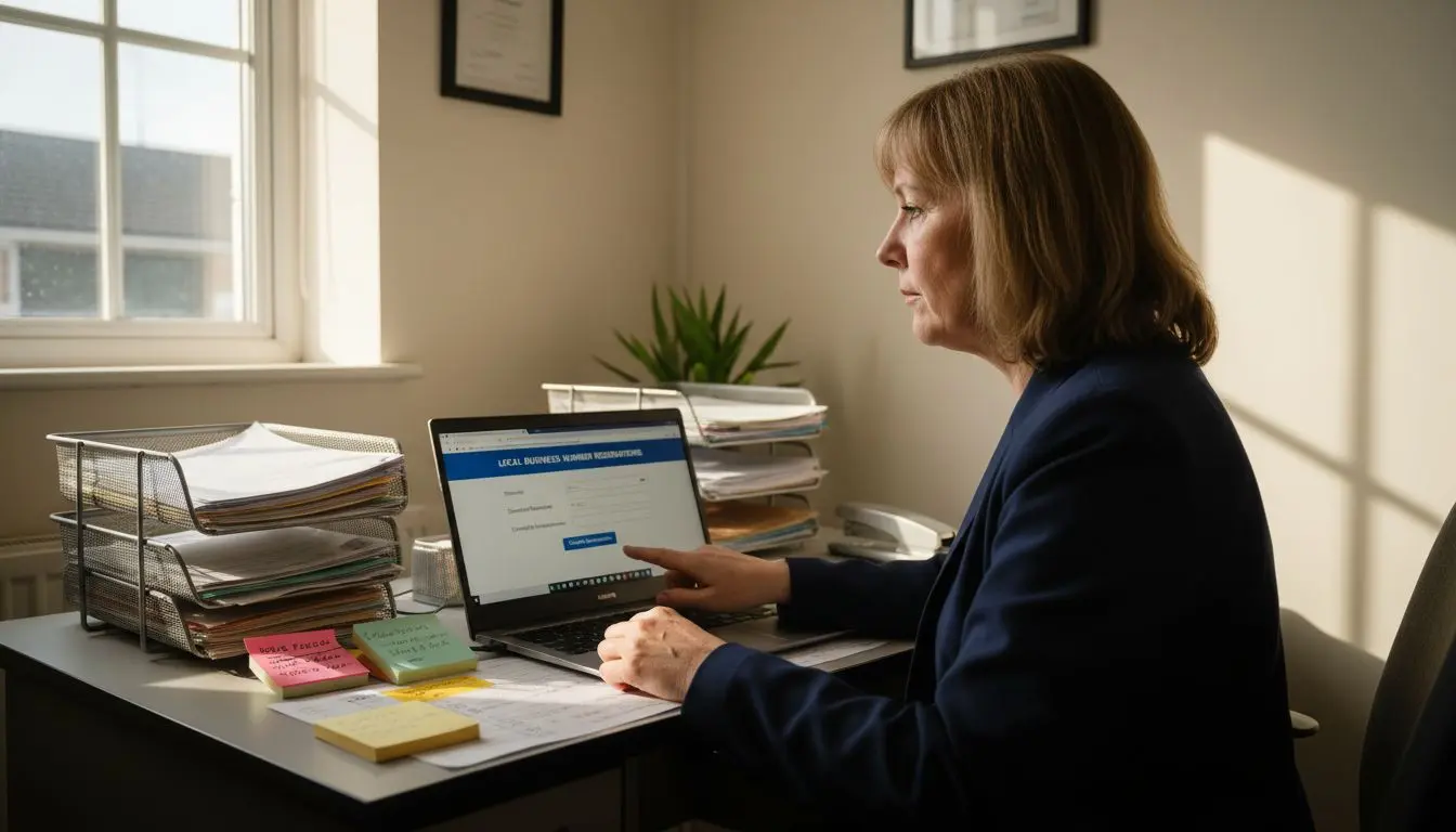 Businesswoman reserving phone number online