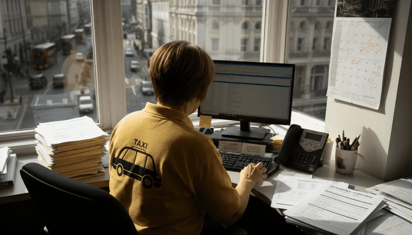 Taxi dispatcher managing phone porting paperwork