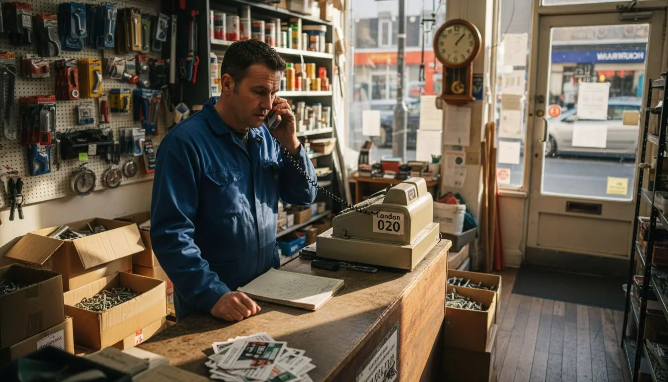 UK shop owner phoning with local area code