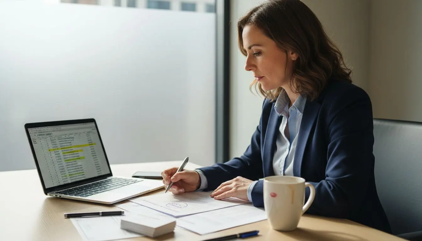 Entrepreneur evaluating shortlist of business phone numbers