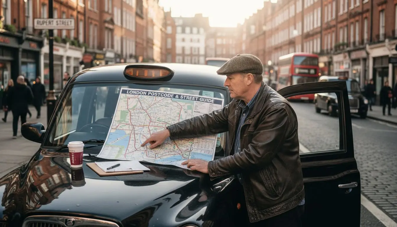 London taxi driver studies city postcode map