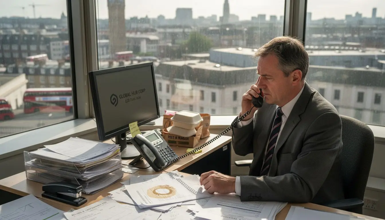 Businessman dialing international phone number