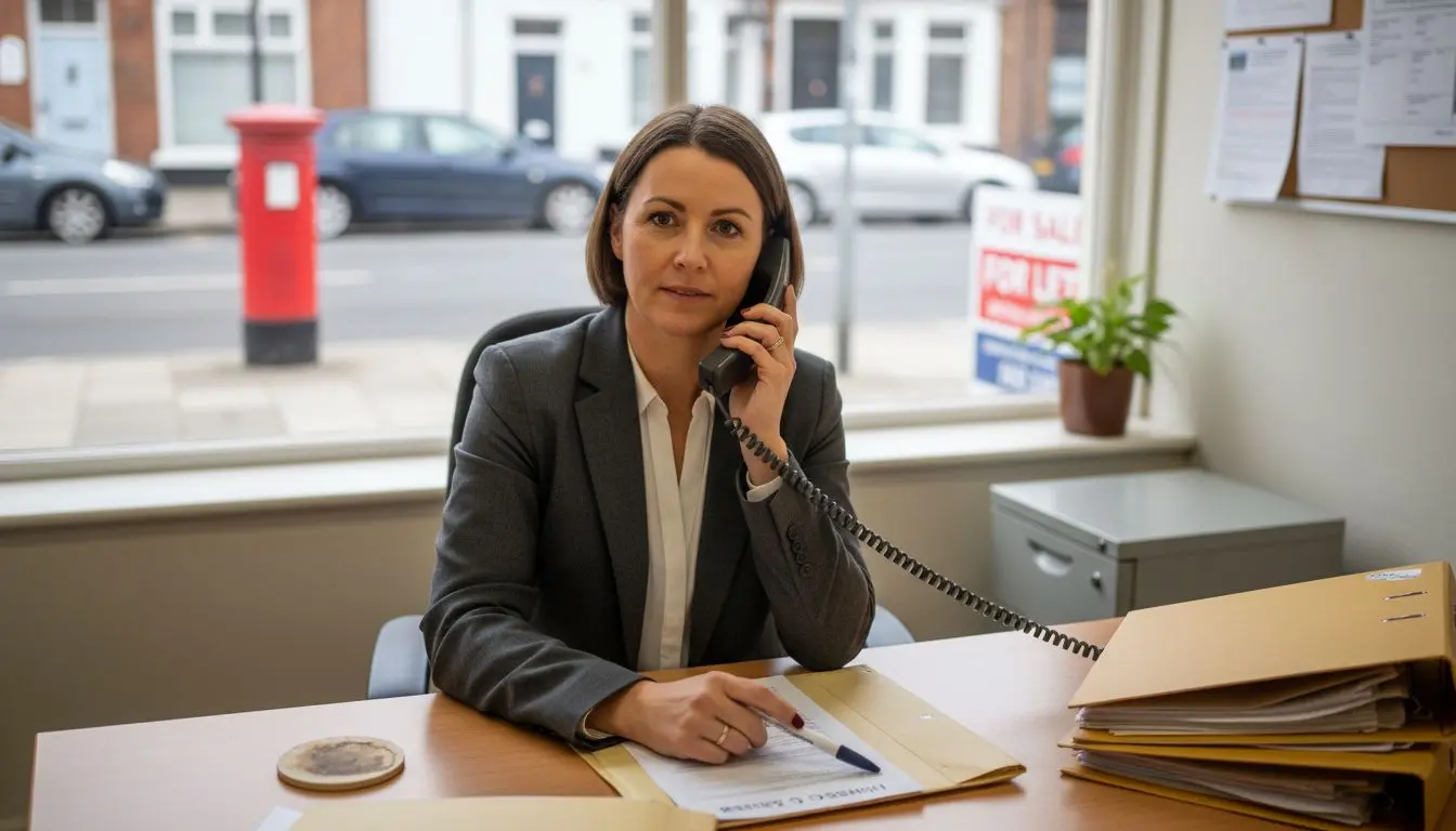 Office admin uses landline phone at desk