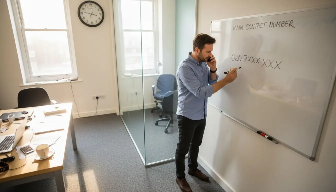 Business owner calling in small London office