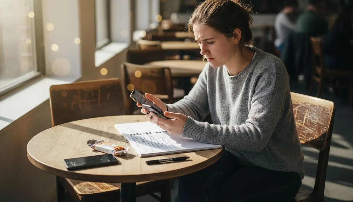 Entrepreneur comparing mobile numbers at desk