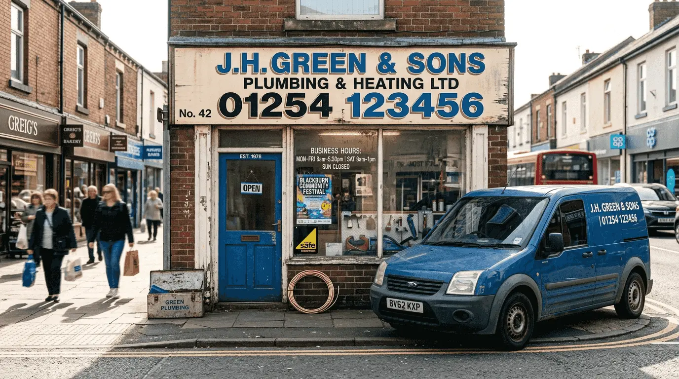 Storefront with local trusted phone number signage