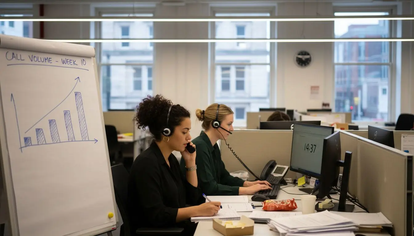 Call centre staff handling business phone calls