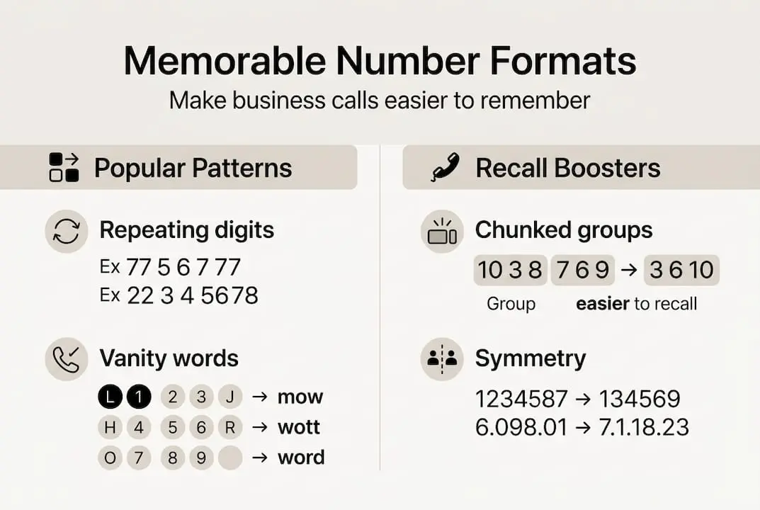Infographic with phone number formats and recall methods