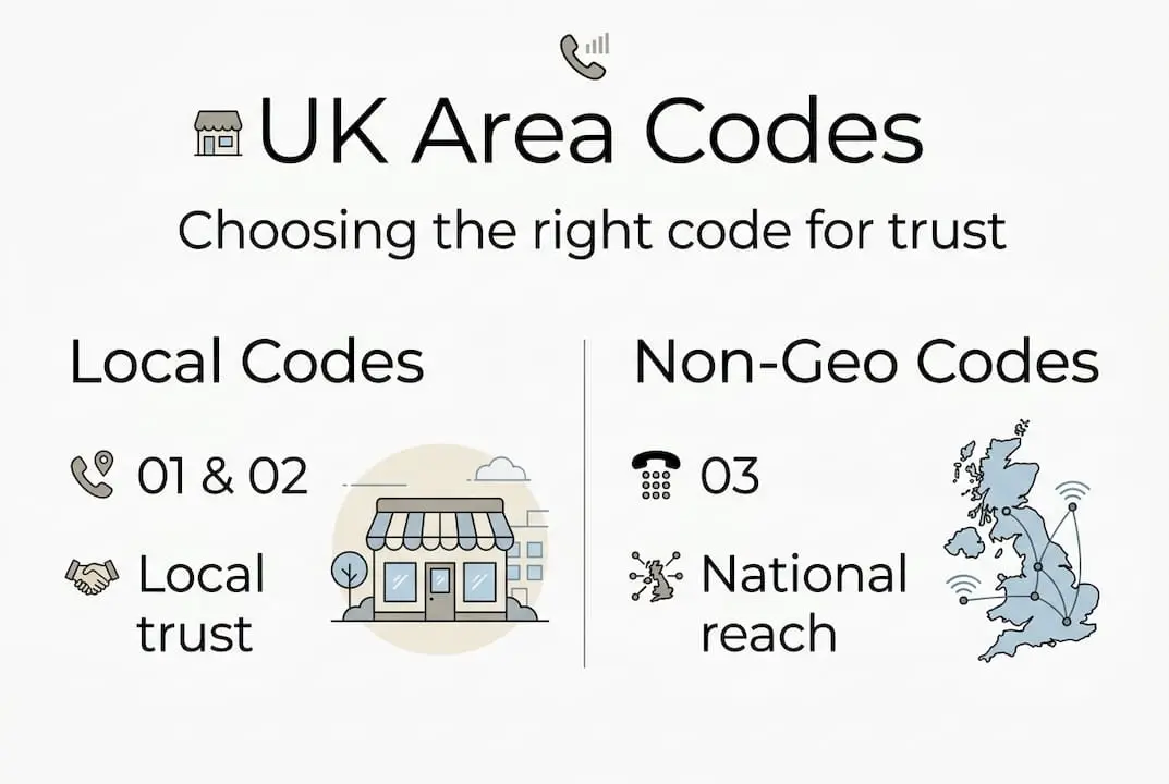 Infographic showing UK area code categories