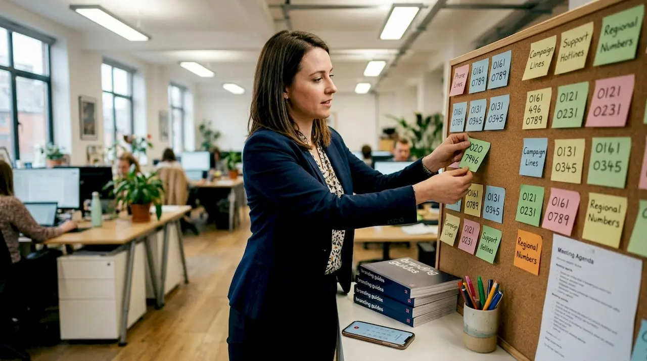 Manager selecting business phone number options