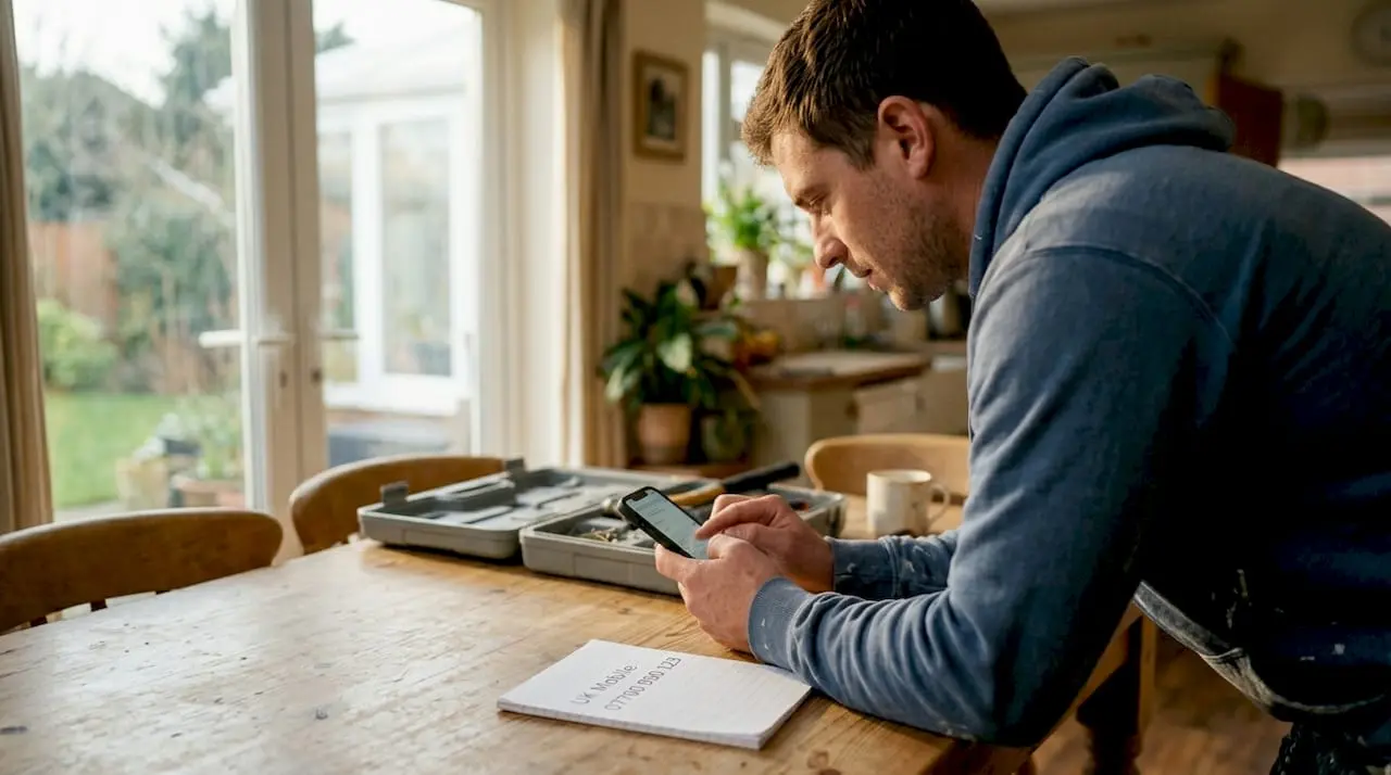 Tradesman repeating mobile number aloud