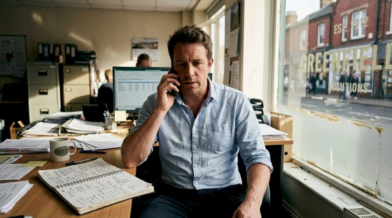 Business owner making call at desk