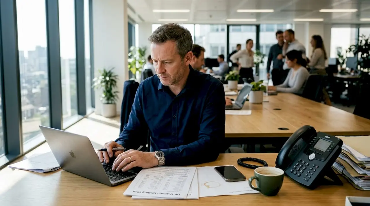 Manager reviews UK dialling plan document