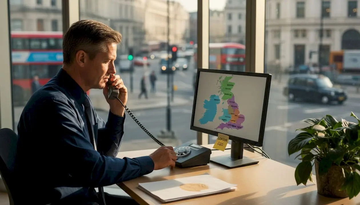 Business manager dialing UK location-based number
