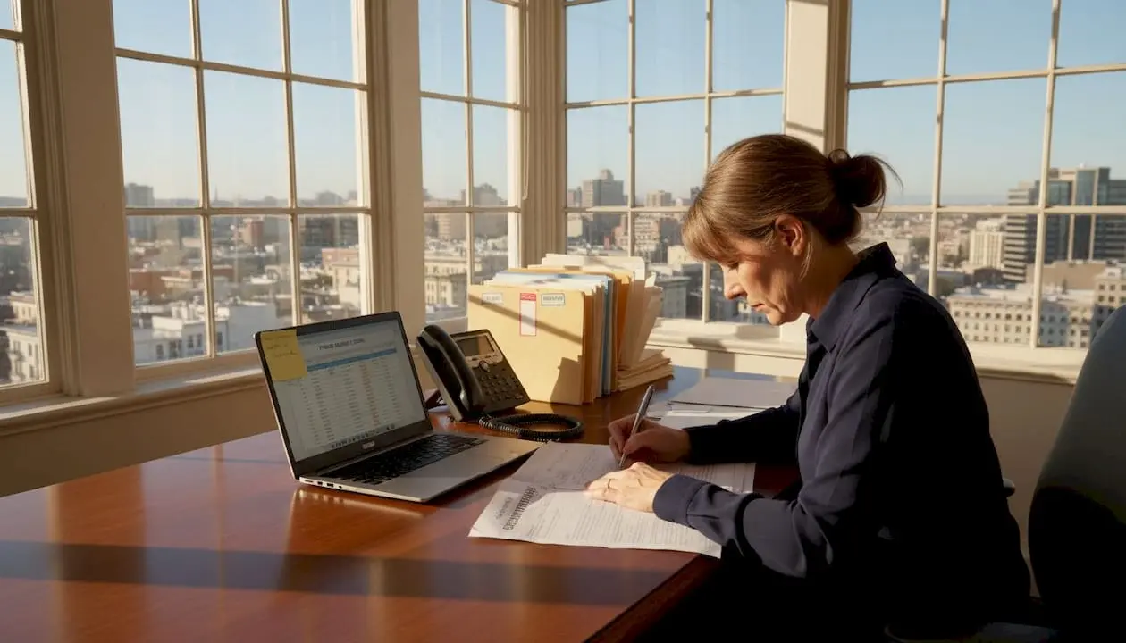 Office manager compiling phone inventory checklist