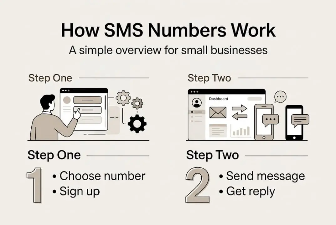 Infographic of SMS number setup and workflow