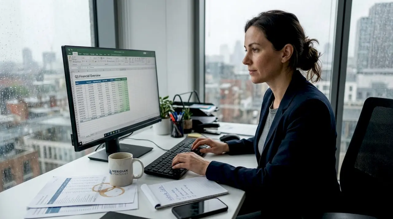 Business owner updating numbers in office workspace