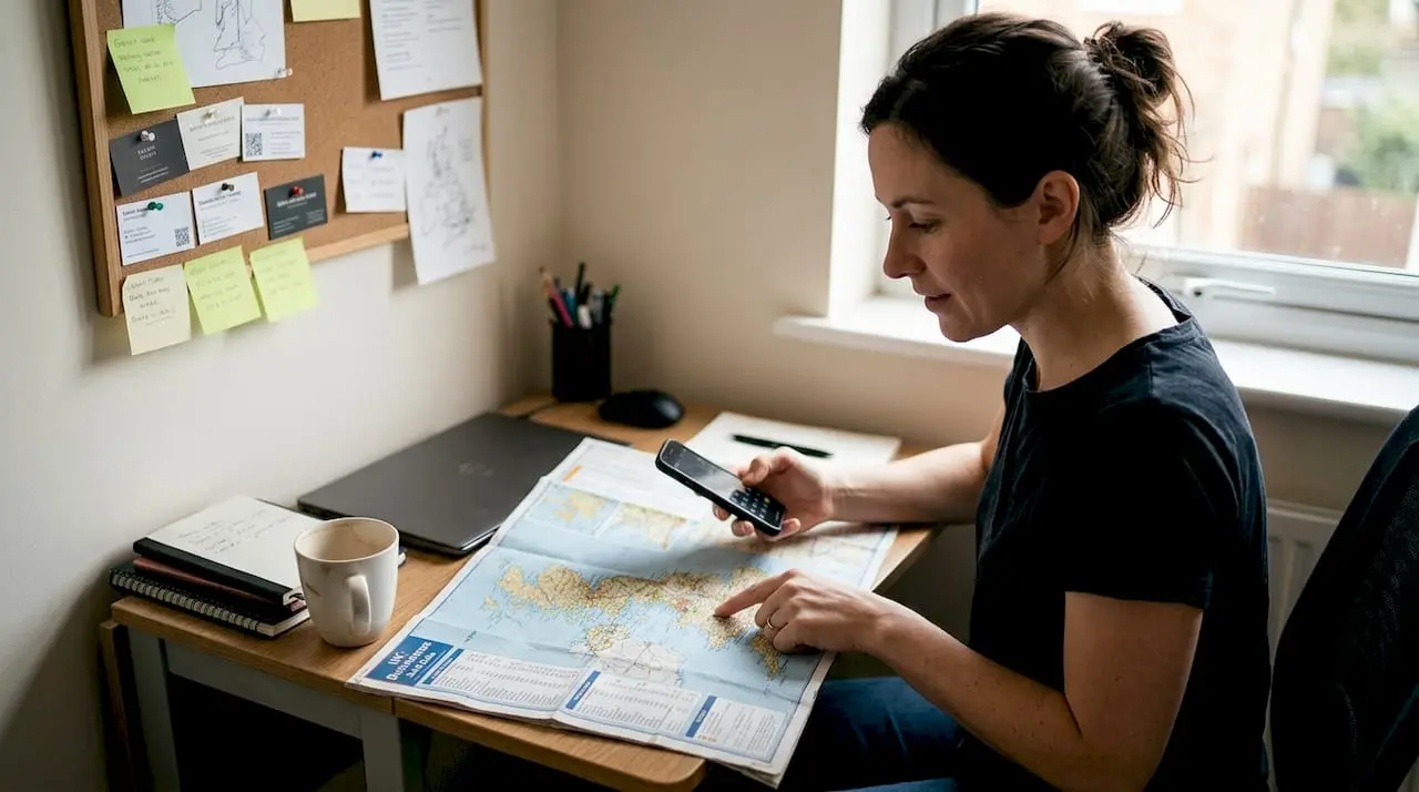 Woman choosing local UK vanity phone number