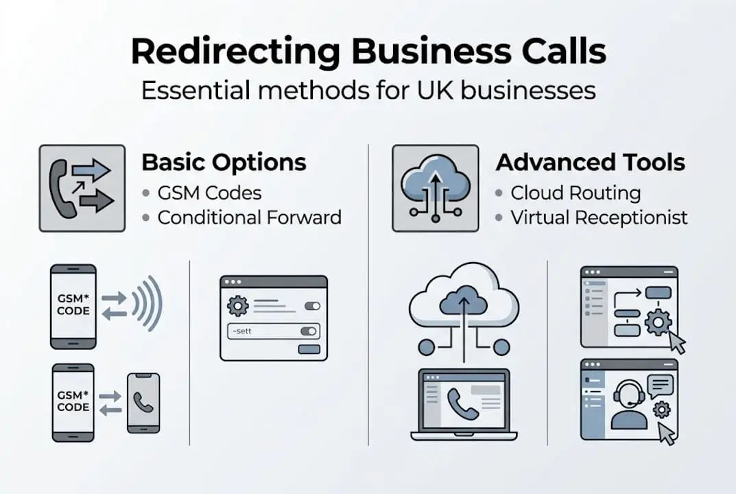 Business call forwarding methods infographic