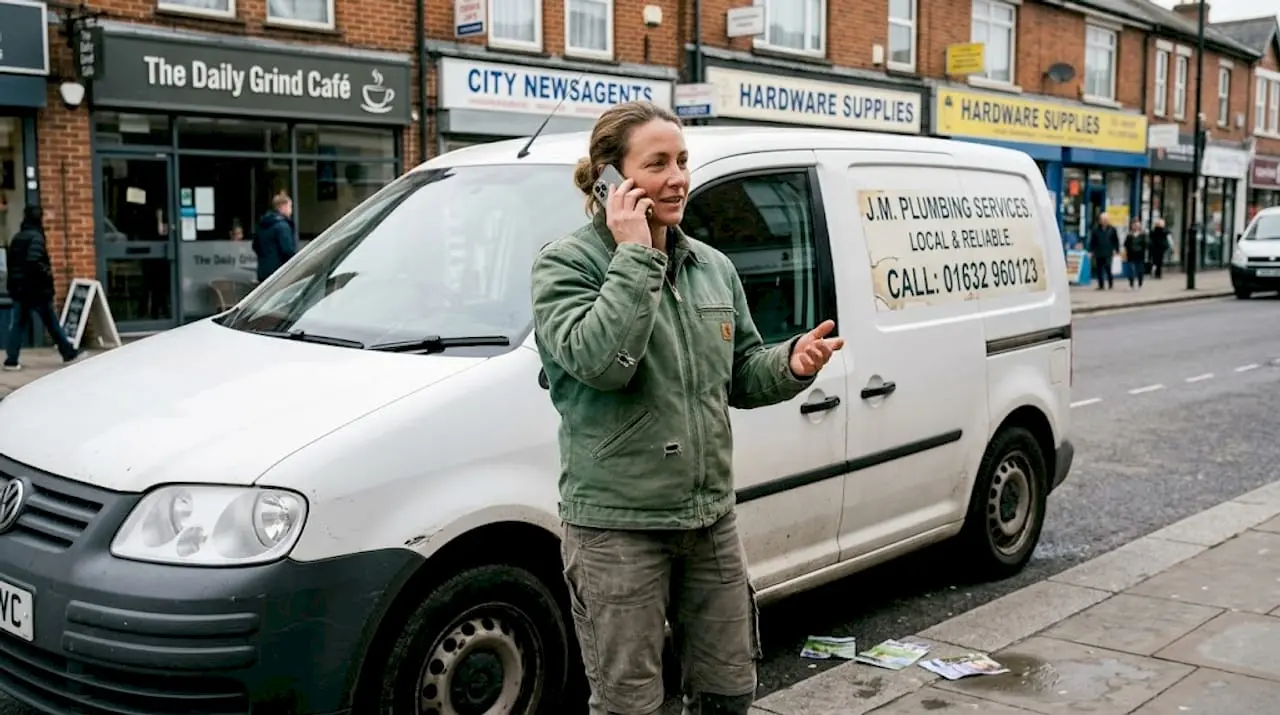 Tradesperson calling client by van