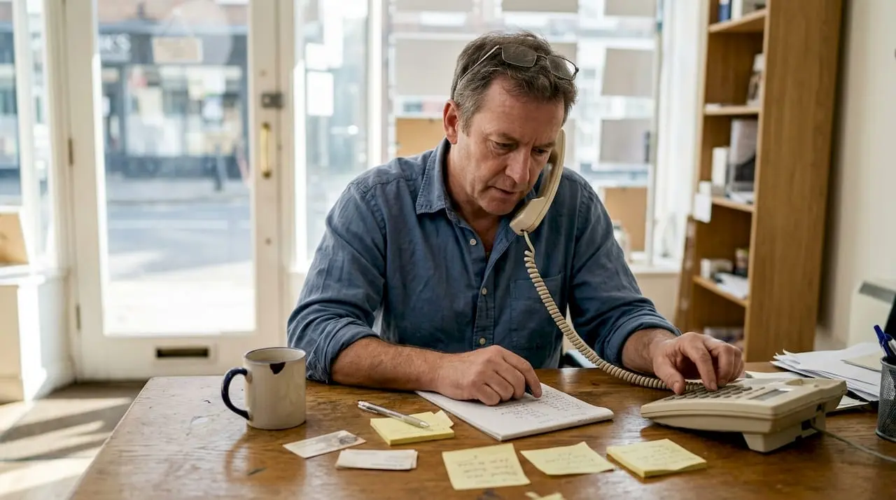 Business owner using phone at desk